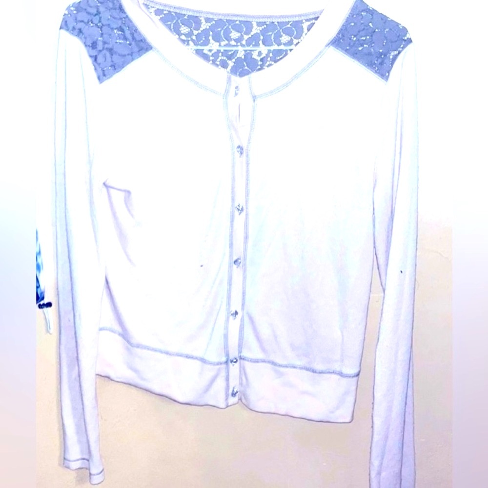 Princess Vera Wang Sweater, Gray Lace Color Block on Top & Cream/White body, XL
